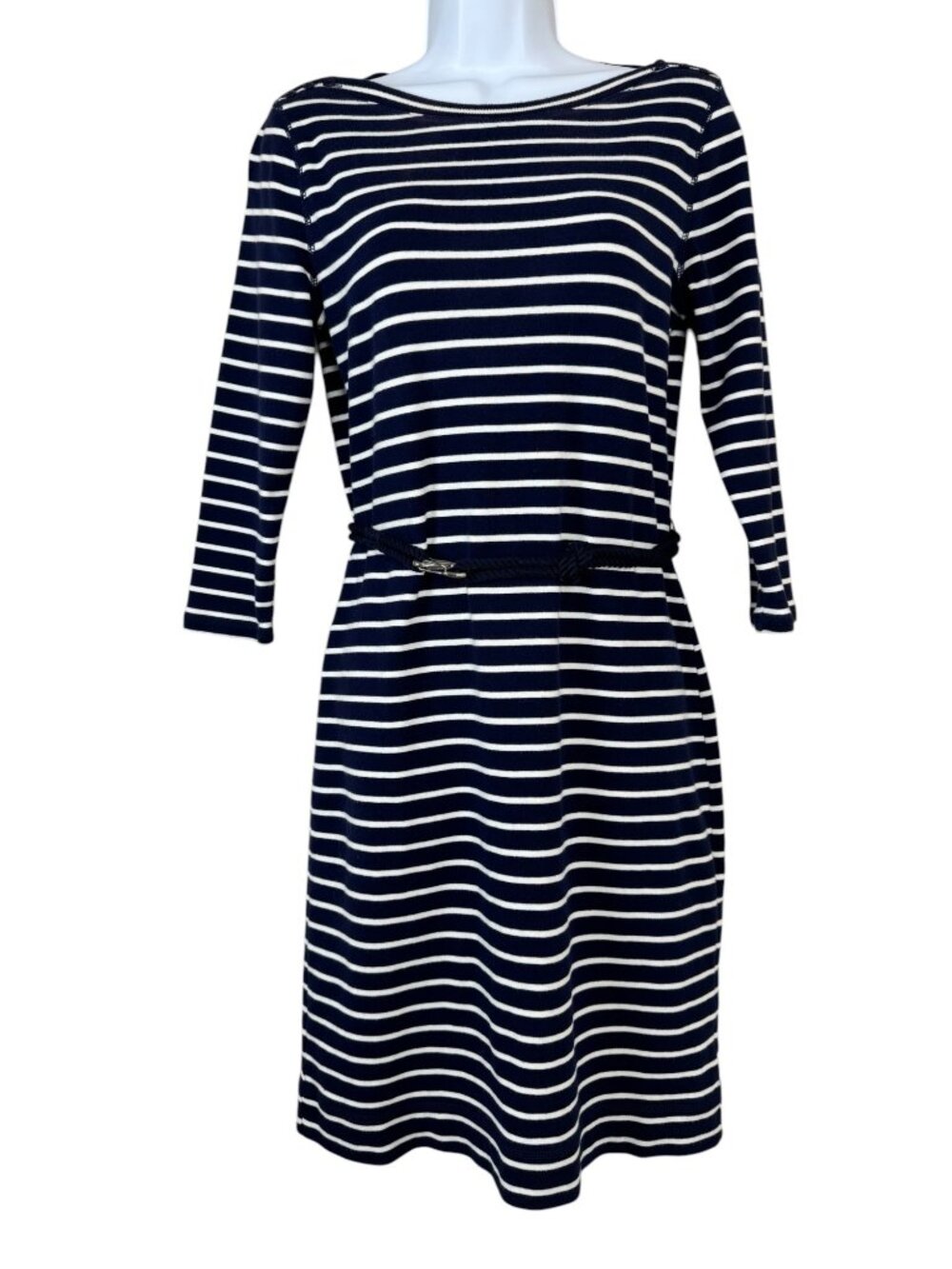 Lauren Ralph Lauren T Shirt Dress Navy White Striped Size Med Nautical Preppy